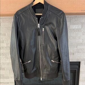 All Saints Black Utility Leather Bomber Jacket